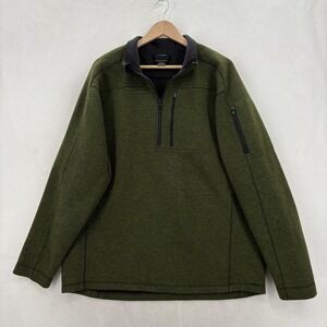 Arborwear Sweater Mens XL Green Wool Blend 1/4 Zip Mock Neck Workwear Pullover